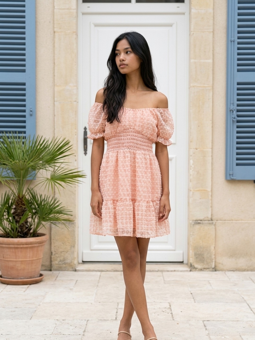 Flying Tomato A Calin L Dress Smocked Puff Sleeves Femme Flirty Versatile Staple - Picture 7 of 16